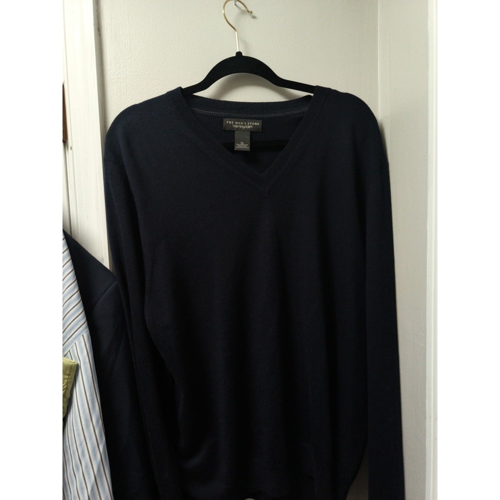 The Men's Store Bloomingdale's 100% Merino Wool V Neck Sweater Mens XL Navy